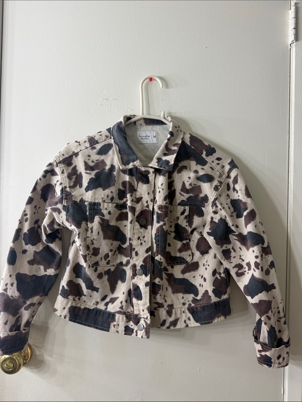 love, Fire Cow Print Denim Jacket - Black & White